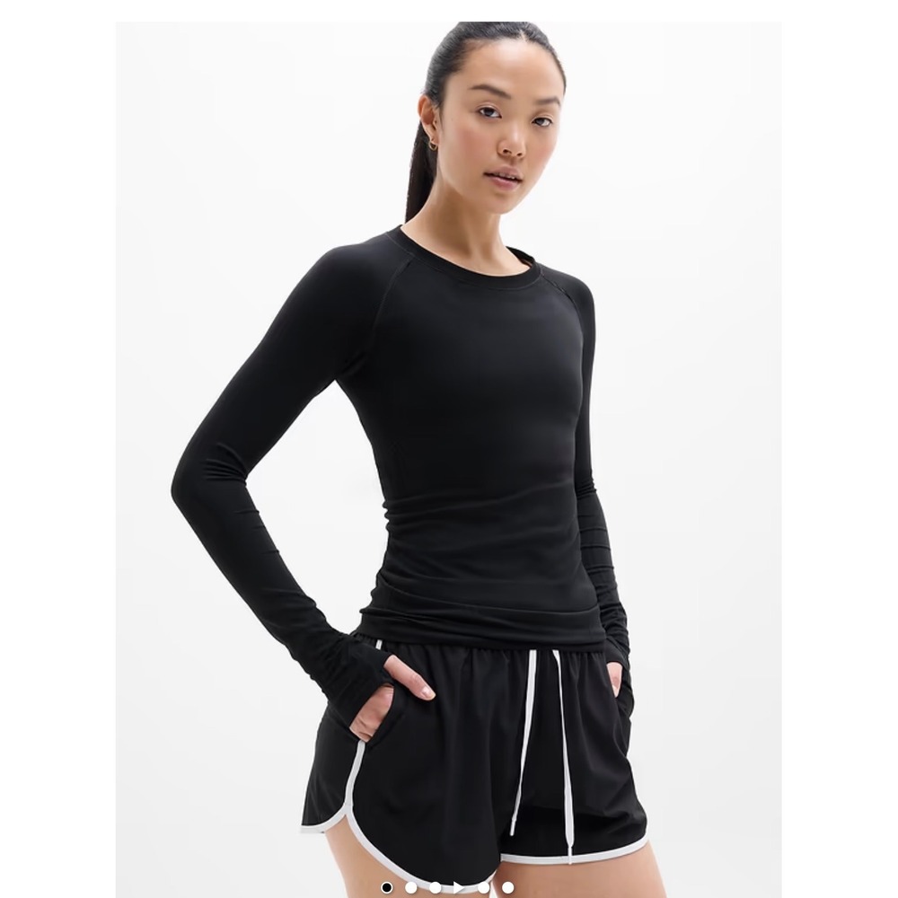 Athleta Momentum Long Sleeve Top Black Seamless Thumbhole Running Shirt Large